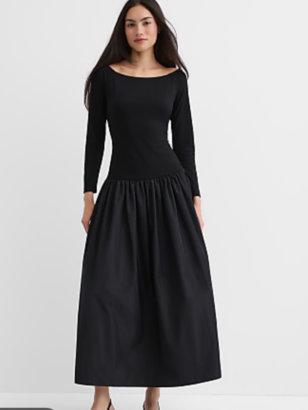 LOFT Black Off-Shoulder Long Sleeve Midi Dress